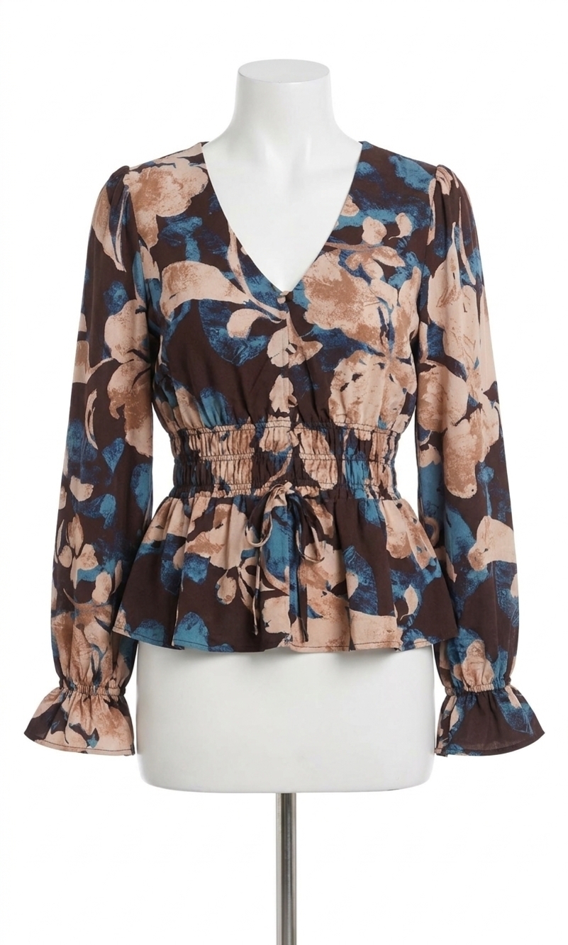 NEW GREYLIN nicki printed v-neck blouse in mulberry combo